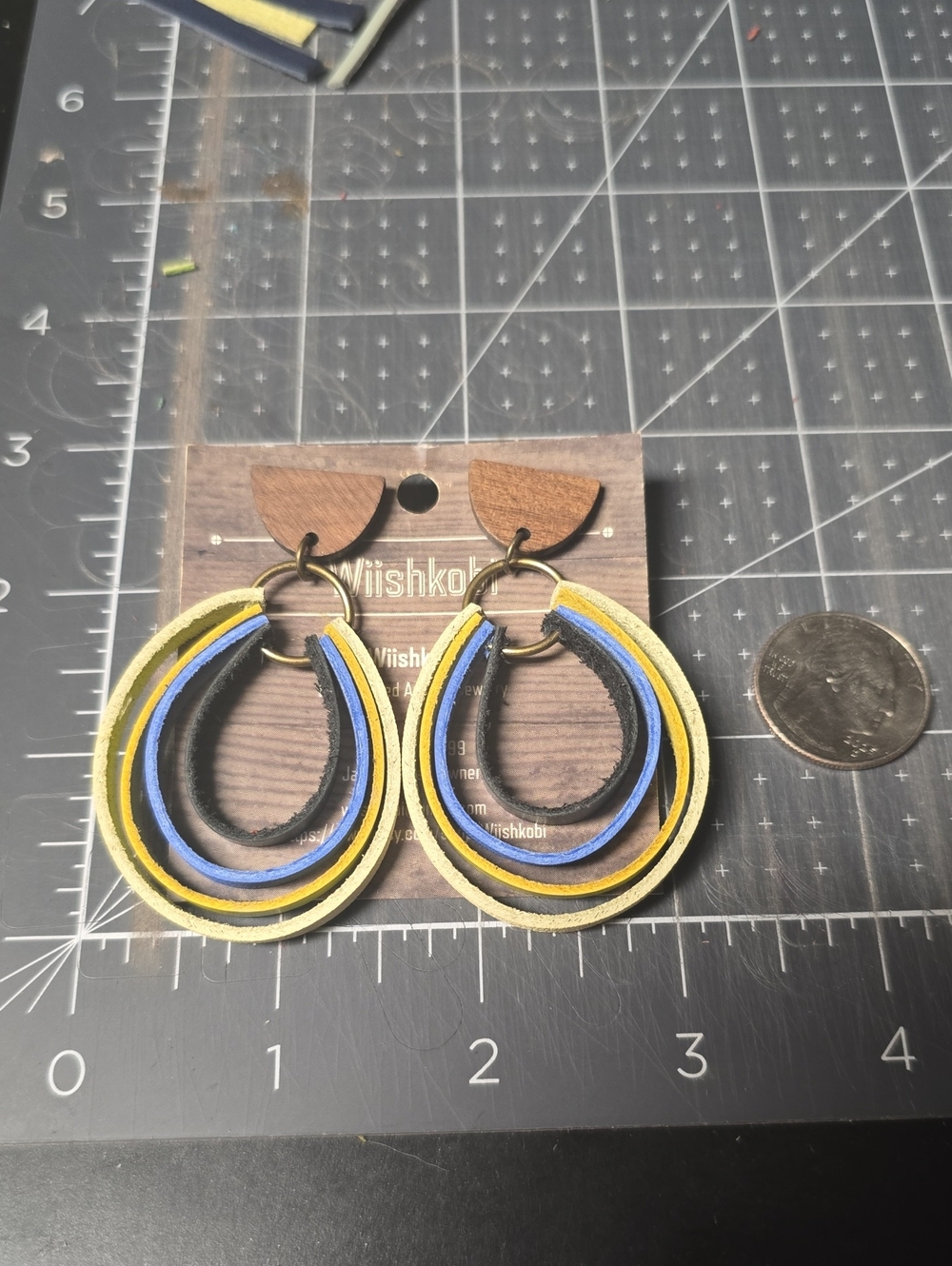 Layered Yellow Blue Leather Teardrop Earrings
